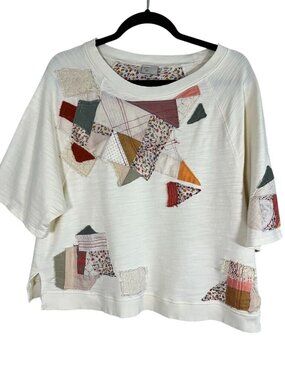 Colorful Floral Lace Patchwork Top S Boho Country Farm Retro Chic Indie Artsy